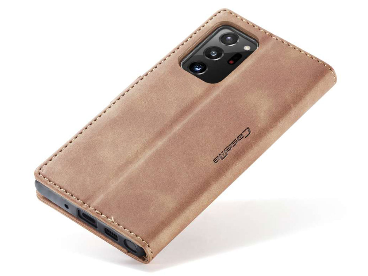 CaseMe Vintage BookCase Tan - Samsung Galaxy Note 20 Ultra hoesje