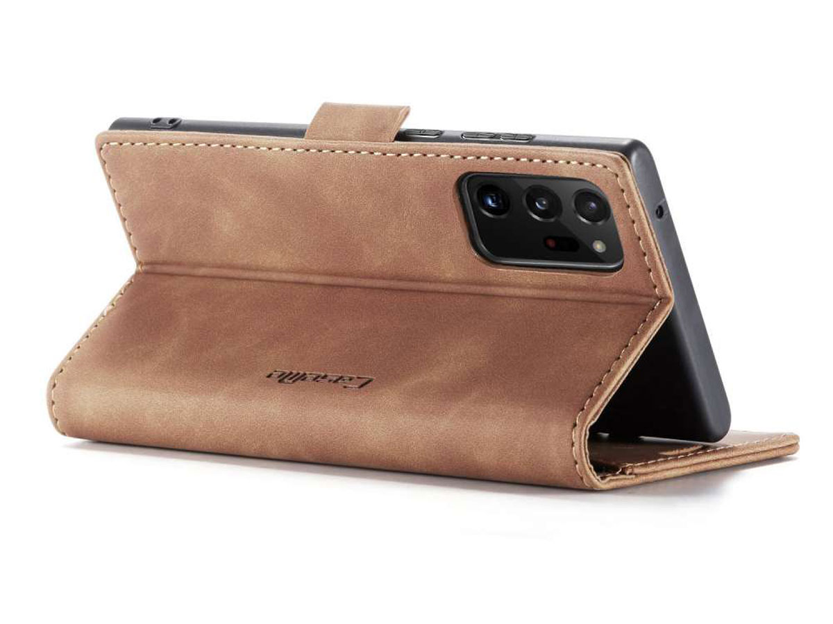 CaseMe Vintage BookCase Tan - Samsung Galaxy Note 20 Ultra hoesje