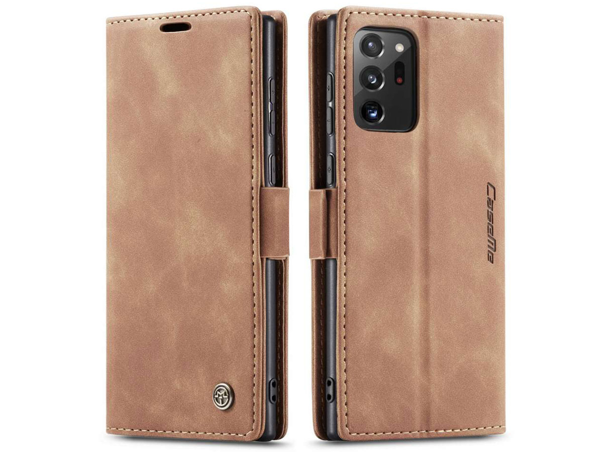 CaseMe Vintage BookCase Tan - Samsung Galaxy Note 20 Ultra hoesje