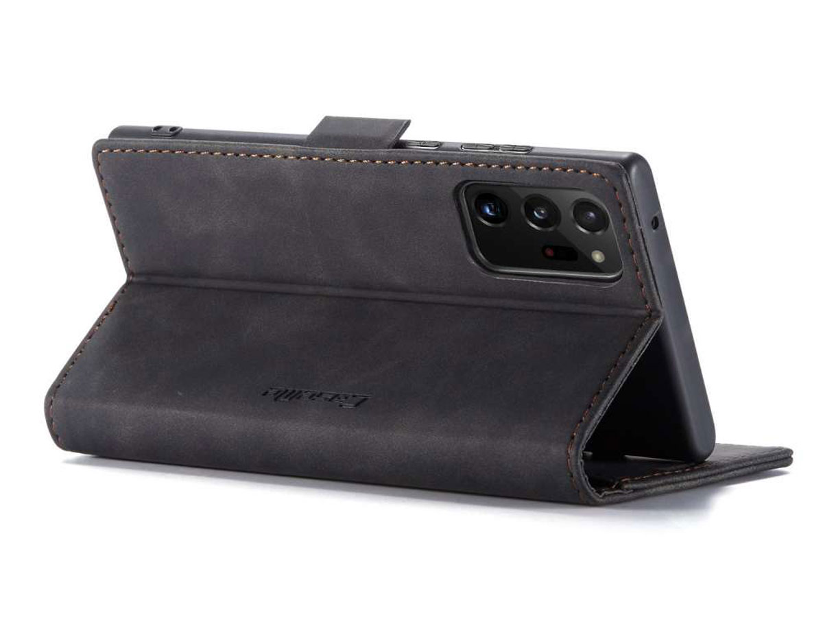 CaseMe Vintage BookCase Zwart - Samsung Galaxy Note 20 Ultra hoesje