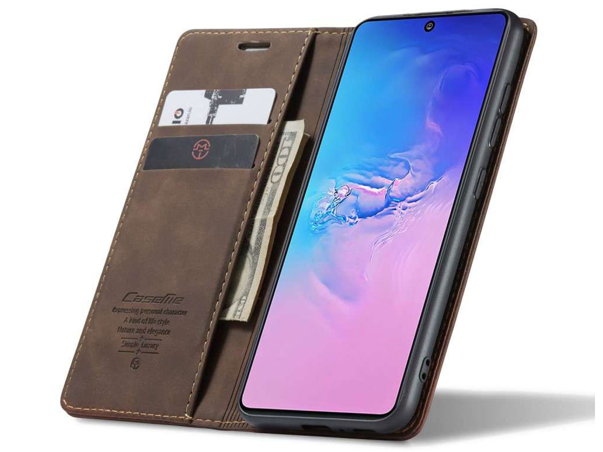 CaseMe Vintage BookCase Bruin - Samsung Galaxy S10 Lite hoesje