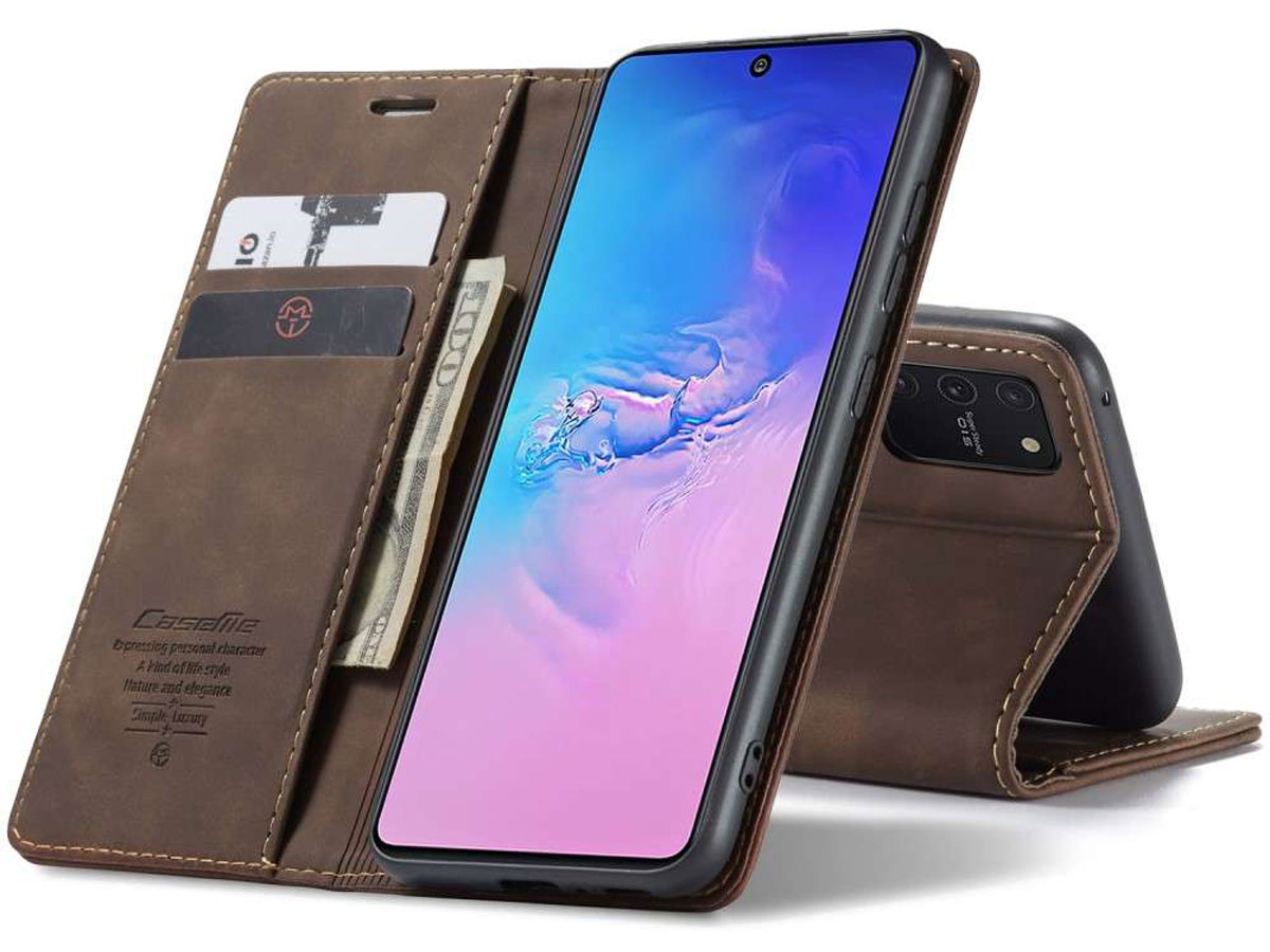 CaseMe Vintage BookCase Bruin - Samsung Galaxy S10 Lite hoesje