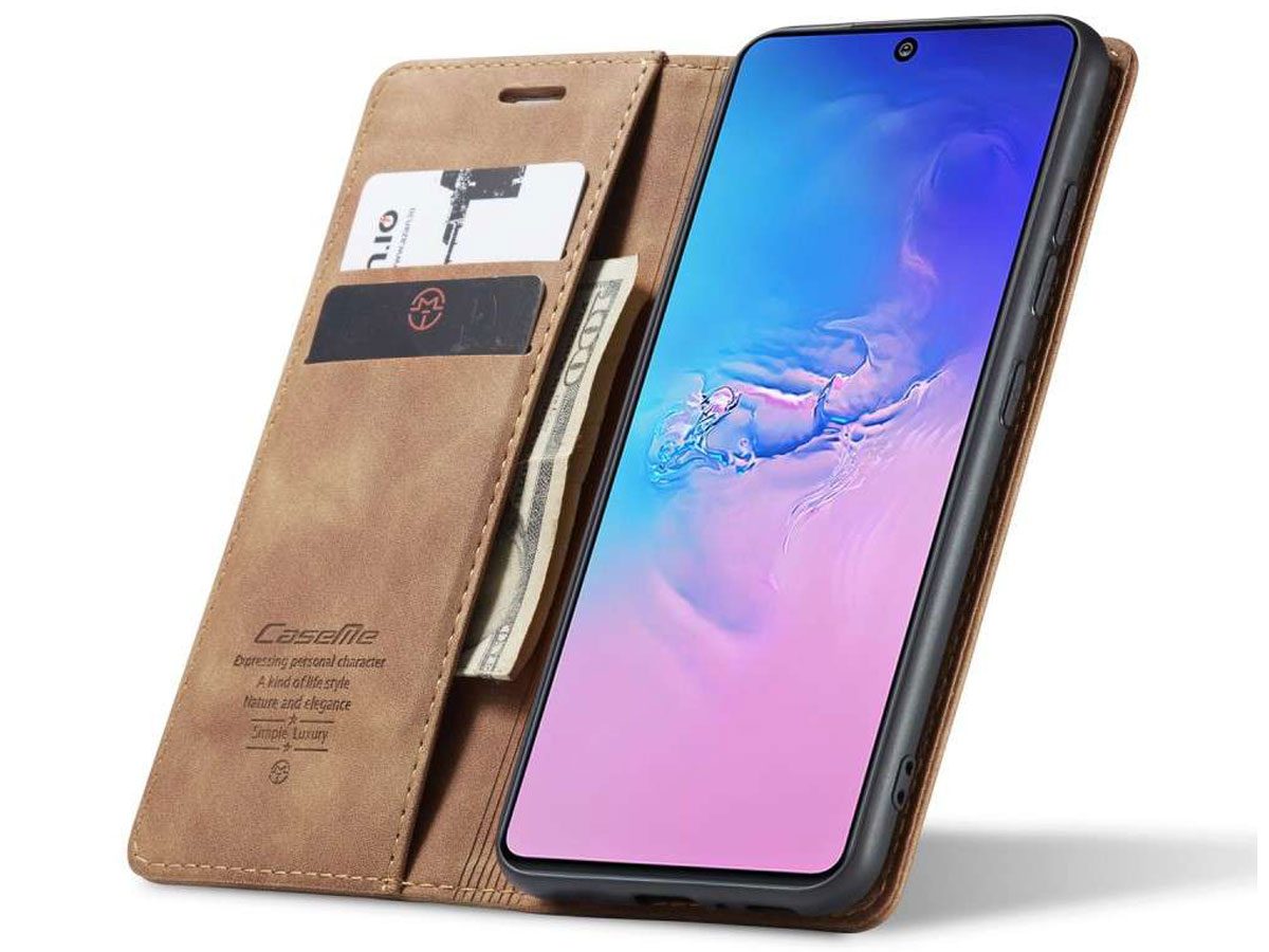 CaseMe Vintage BookCase Tan - Samsung Galaxy S10 Lite hoesje