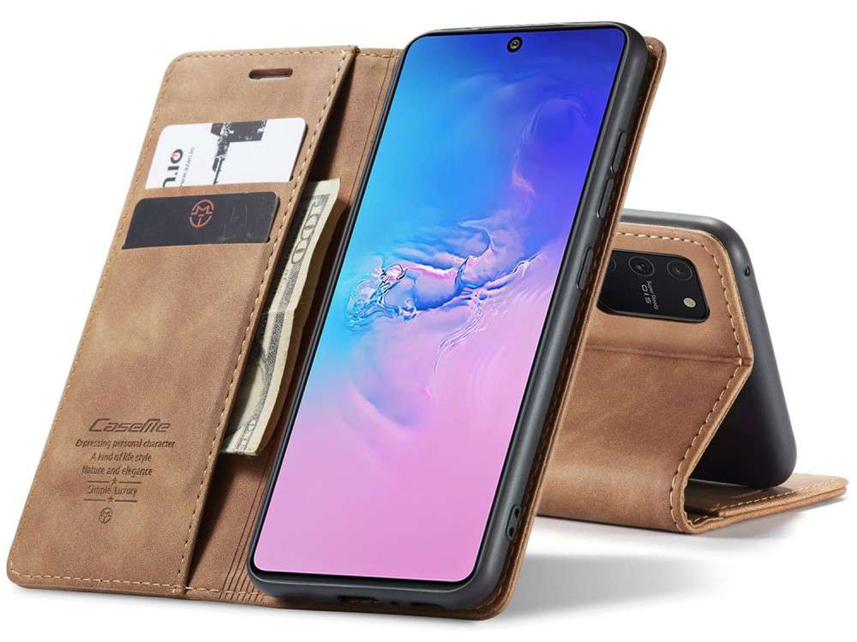 CaseMe Vintage BookCase Tan - Samsung Galaxy S10 Lite hoesje