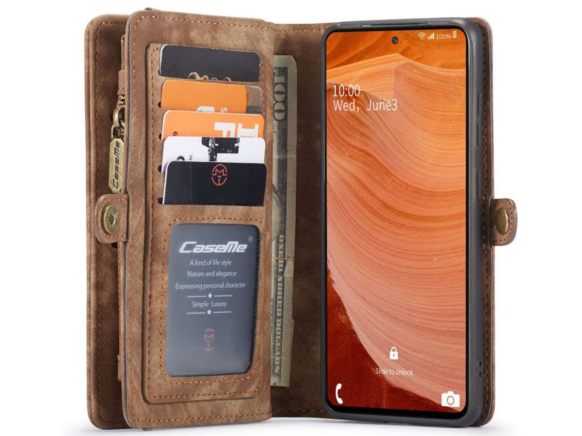 CaseMe 2in1 Wallet Ritsvak Case Bruin - Samsung Galaxy S20 FE Hoesje