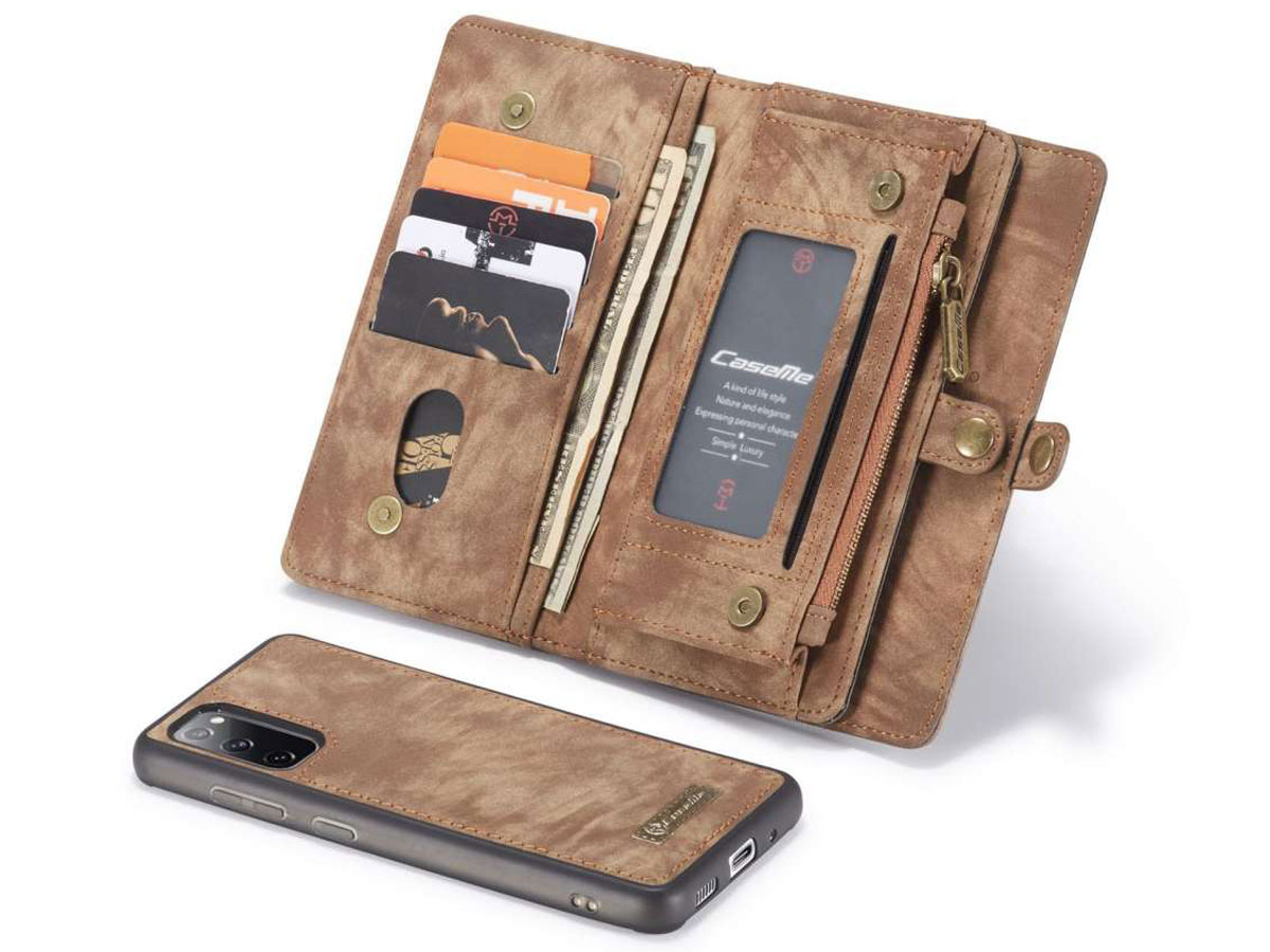 CaseMe 2in1 Wallet Ritsvak Case Bruin - Samsung Galaxy S20 FE Hoesje