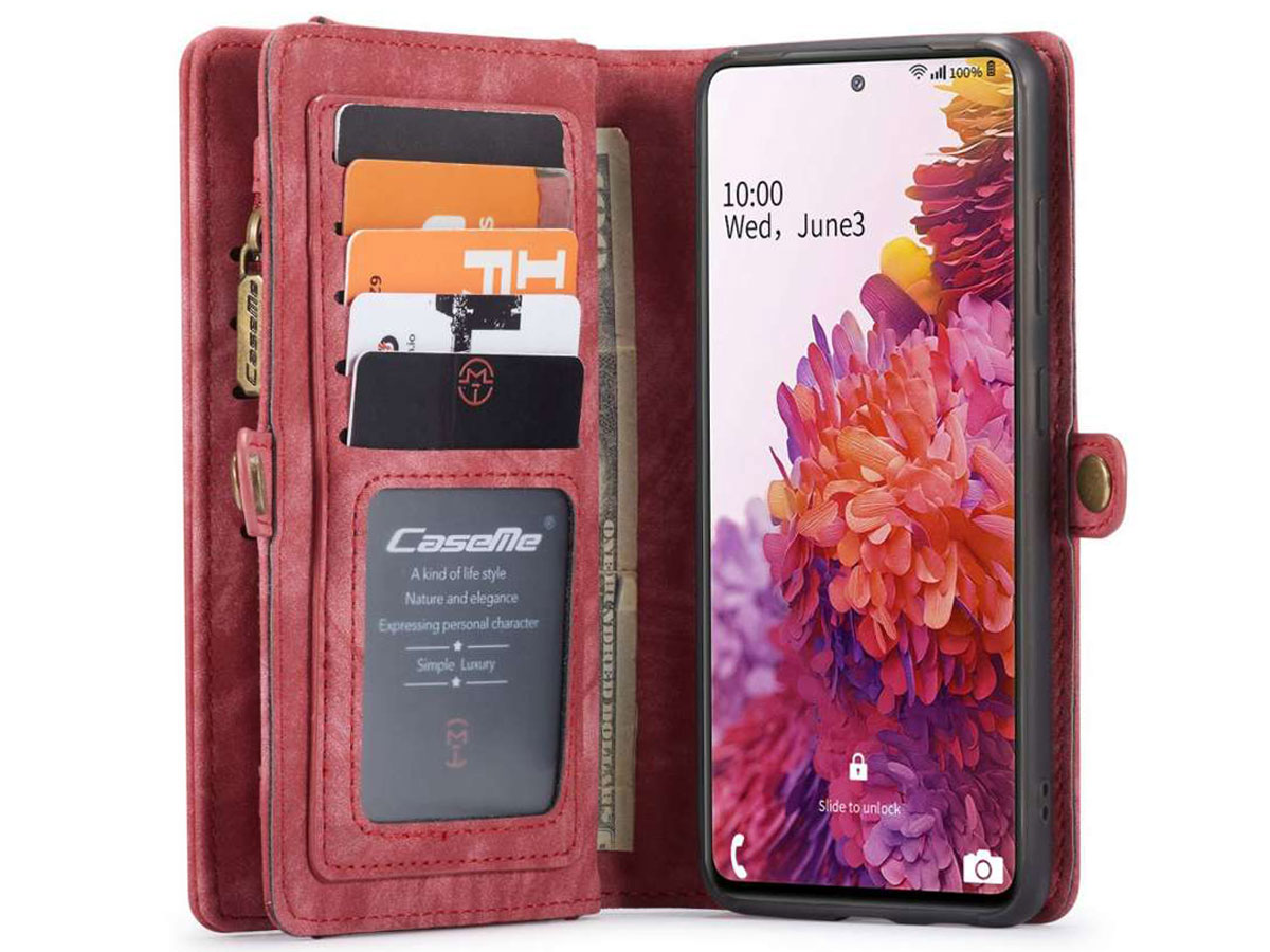 CaseMe 2in1 Wallet Ritsvak Case Rood - Samsung Galaxy S20 FE Hoesje