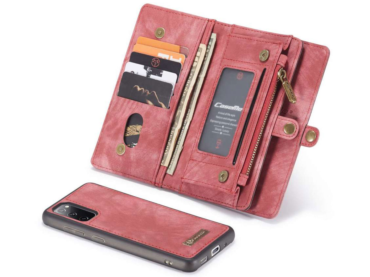 CaseMe 2in1 Wallet Ritsvak Case Rood - Samsung Galaxy S20 FE Hoesje