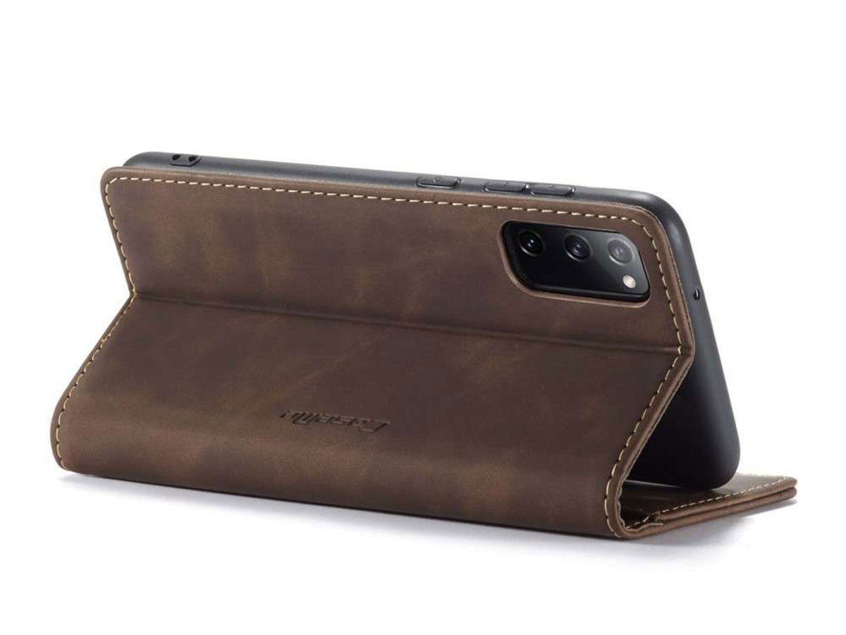 CaseMe Vintage BookCase Bruin - Samsung Galaxy S20 FE hoesje