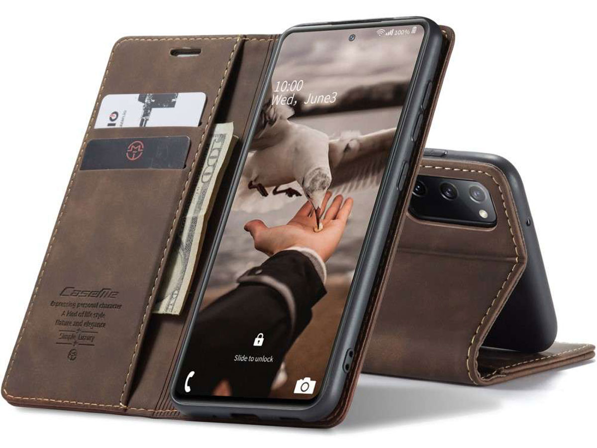 CaseMe Vintage BookCase Bruin - Samsung Galaxy S20 FE hoesje