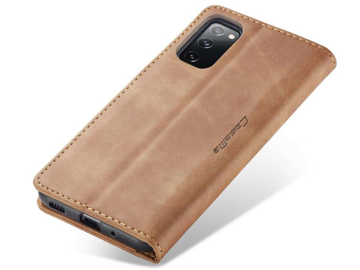 CaseMe Vintage BookCase Tan - Samsung Galaxy S20 FE hoesje