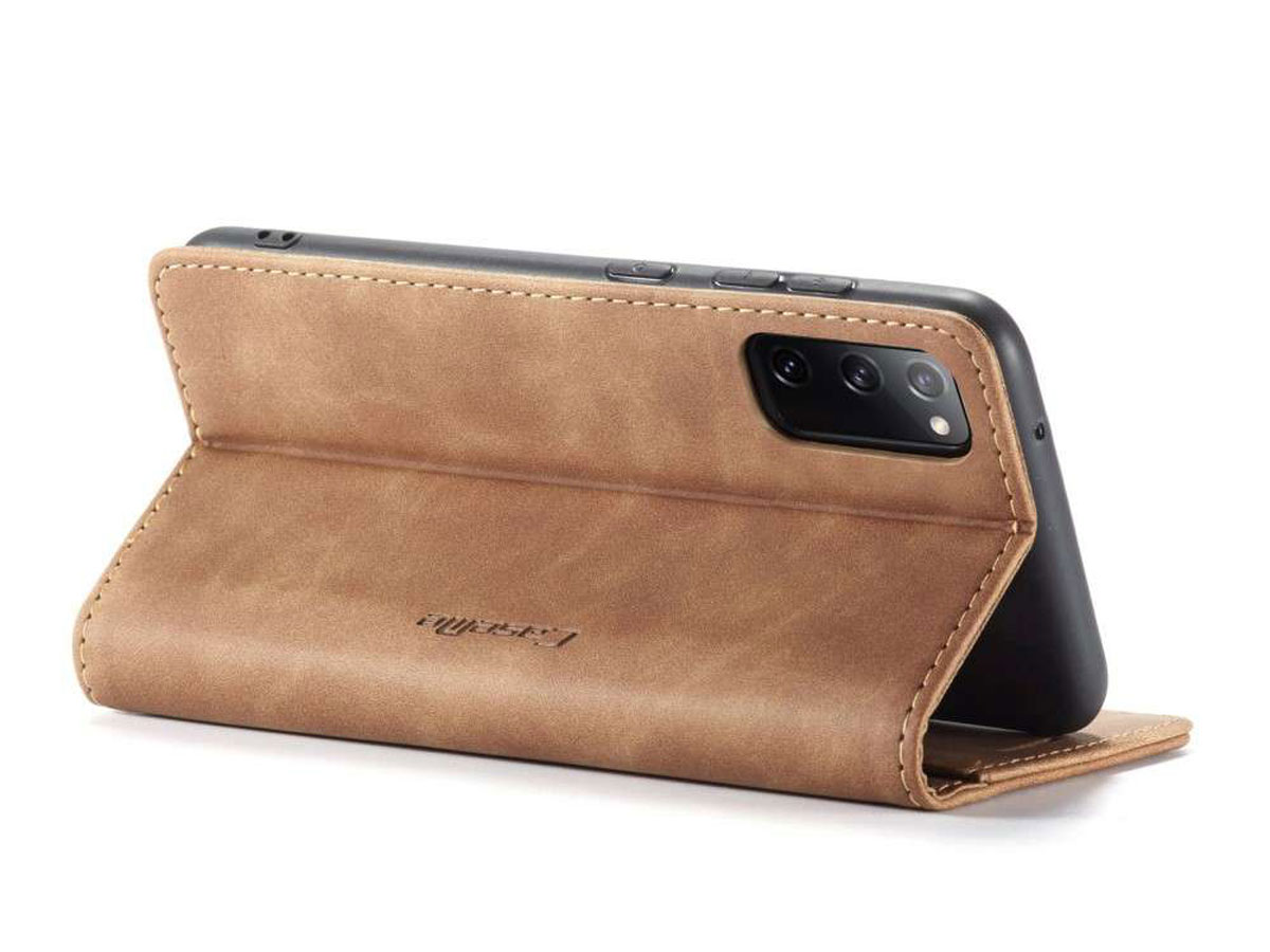 CaseMe Vintage BookCase Tan - Samsung Galaxy S20 FE hoesje