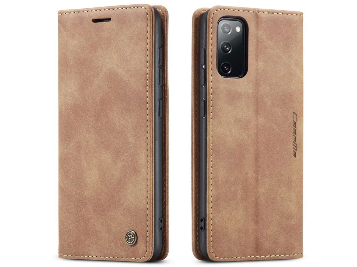 CaseMe Vintage BookCase Tan - Samsung Galaxy S20 FE hoesje