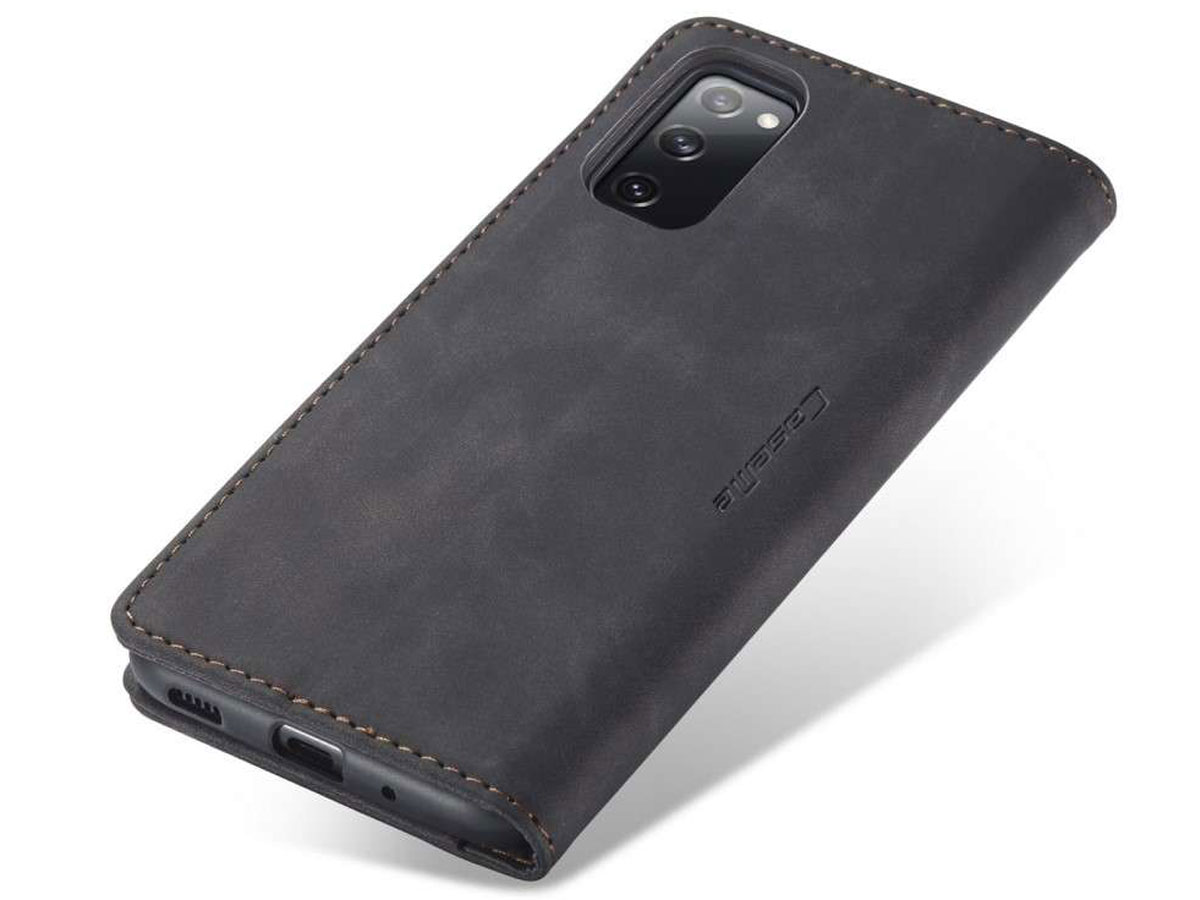 CaseMe Vintage BookCase Zwart - Samsung Galaxy S20 FE hoesje