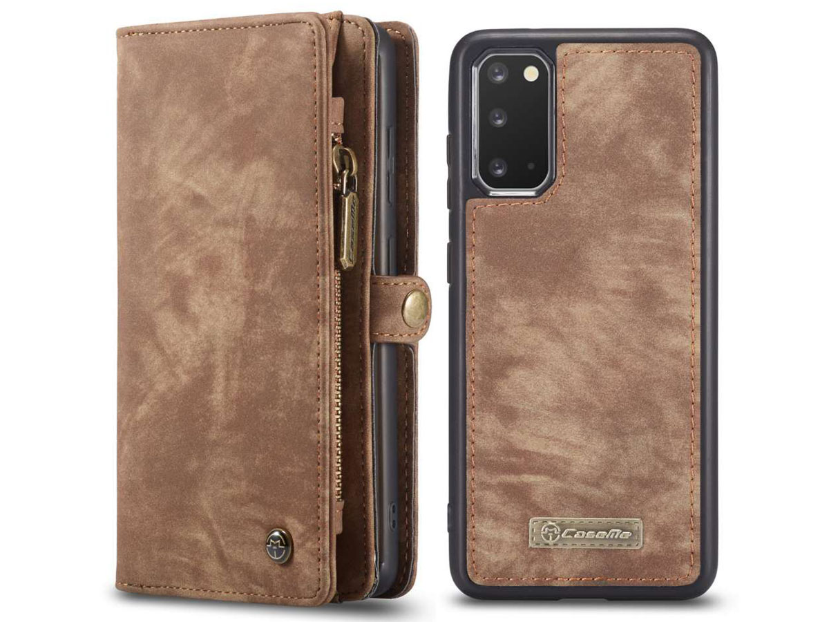 CaseMe 2in1 Wallet Ritsvak Case Bruin - Samsung Galaxy S20 Hoesje