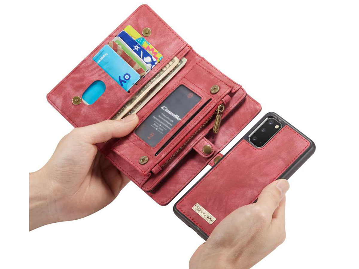 CaseMe 2in1 Wallet Ritsvak Case Rood - Samsung Galaxy S20 Hoesje
