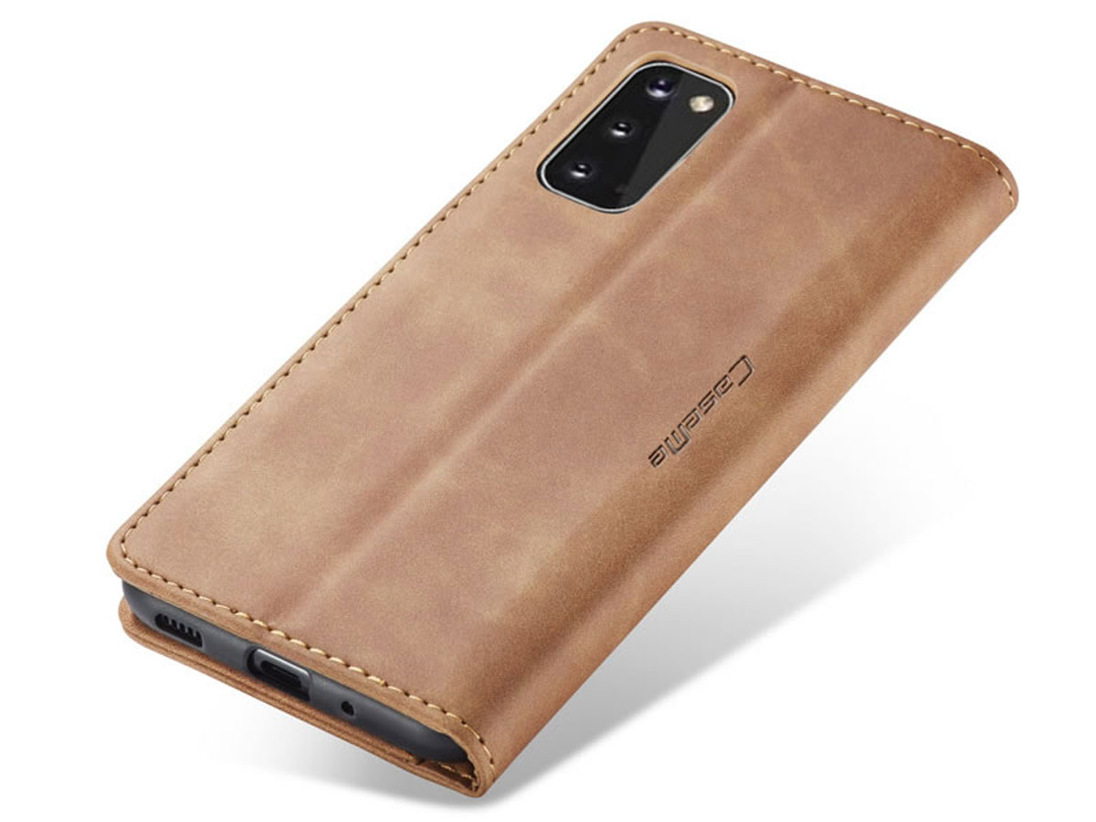 CaseMe Vintage BookCase Tan - Samsung Galaxy S20 hoesje