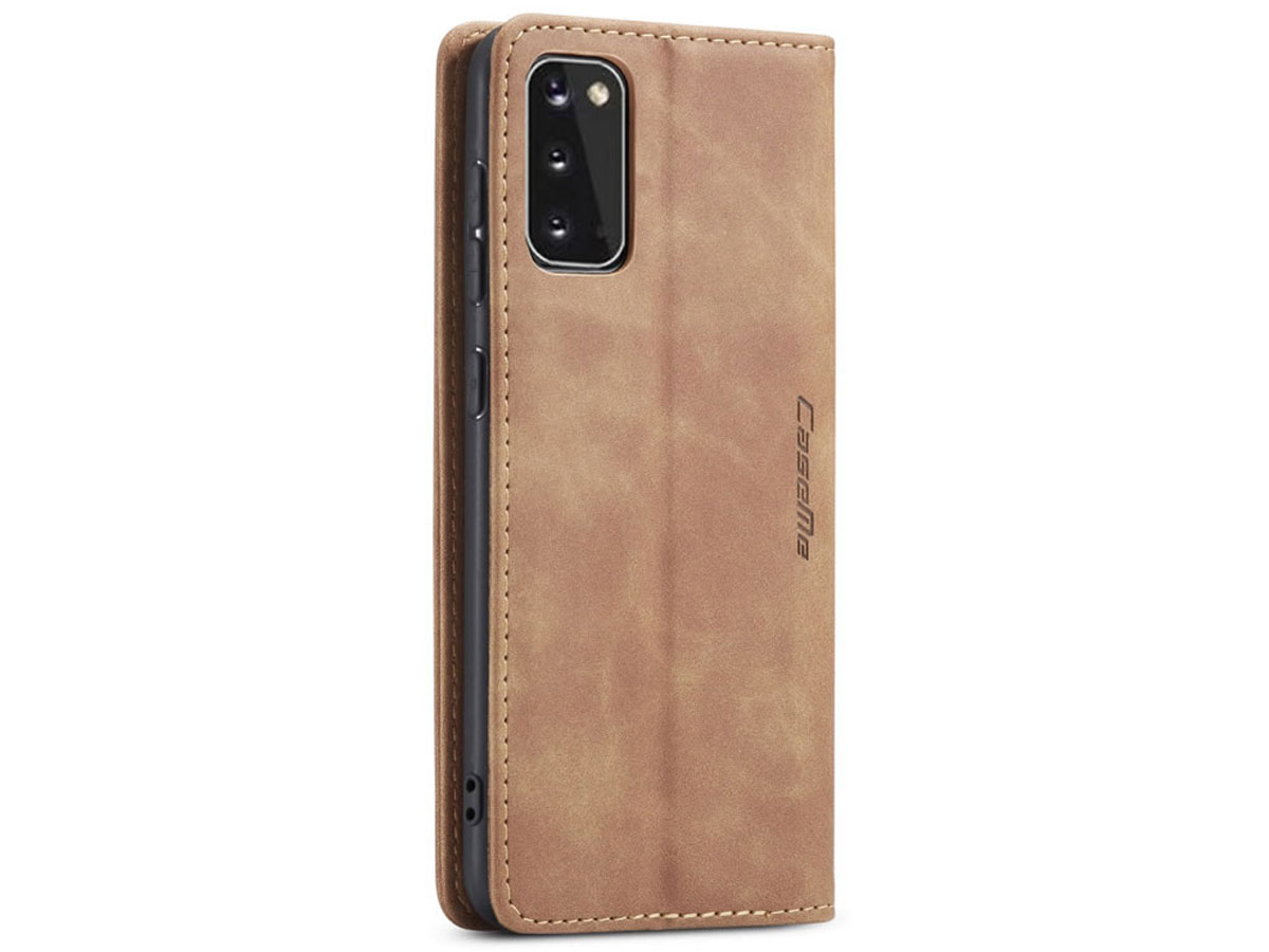 CaseMe Vintage BookCase Tan - Samsung Galaxy S20 hoesje