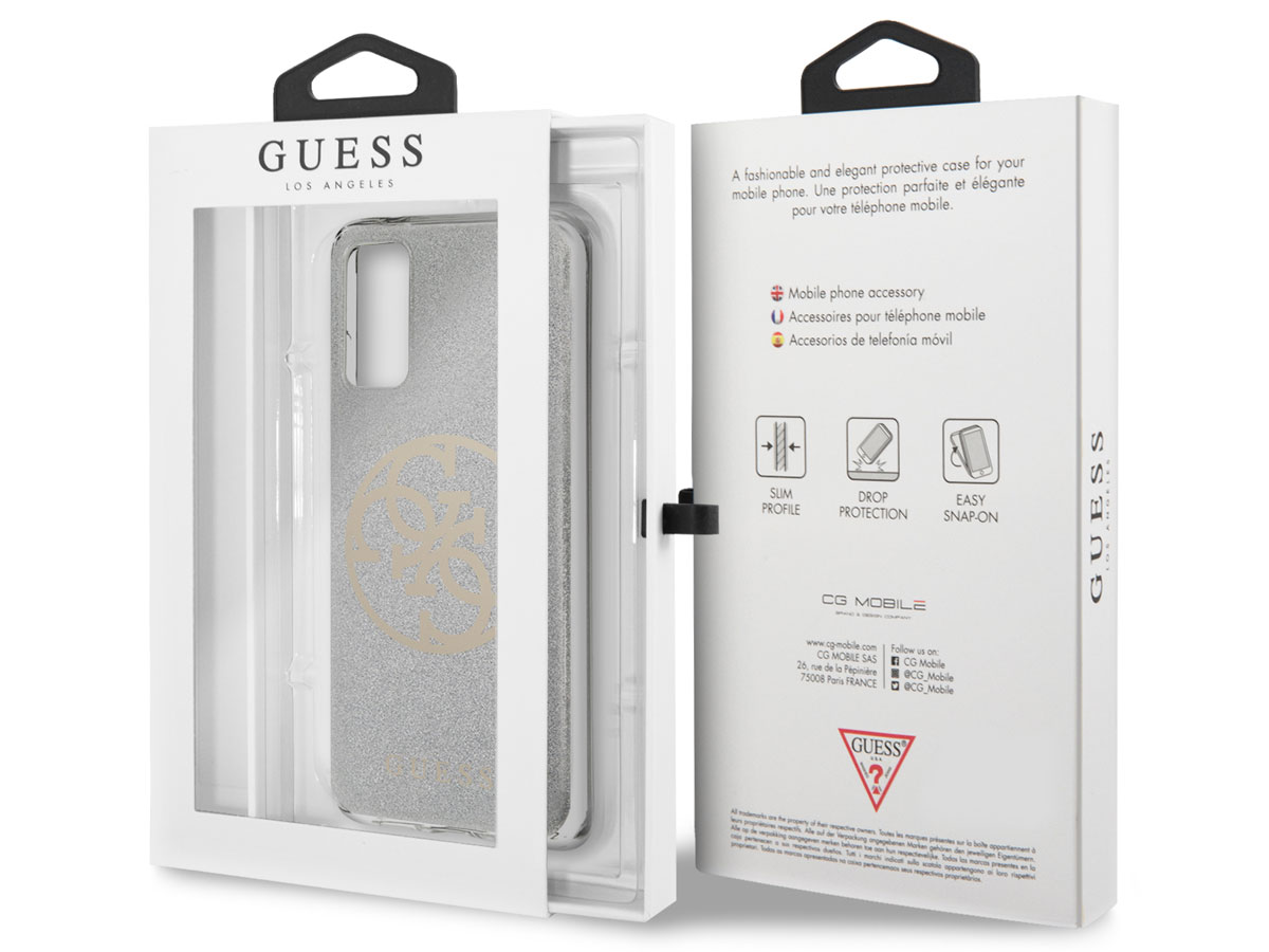Guess 4G Glitter TPU Case Silver - Samsung Galaxy S20 hoesje