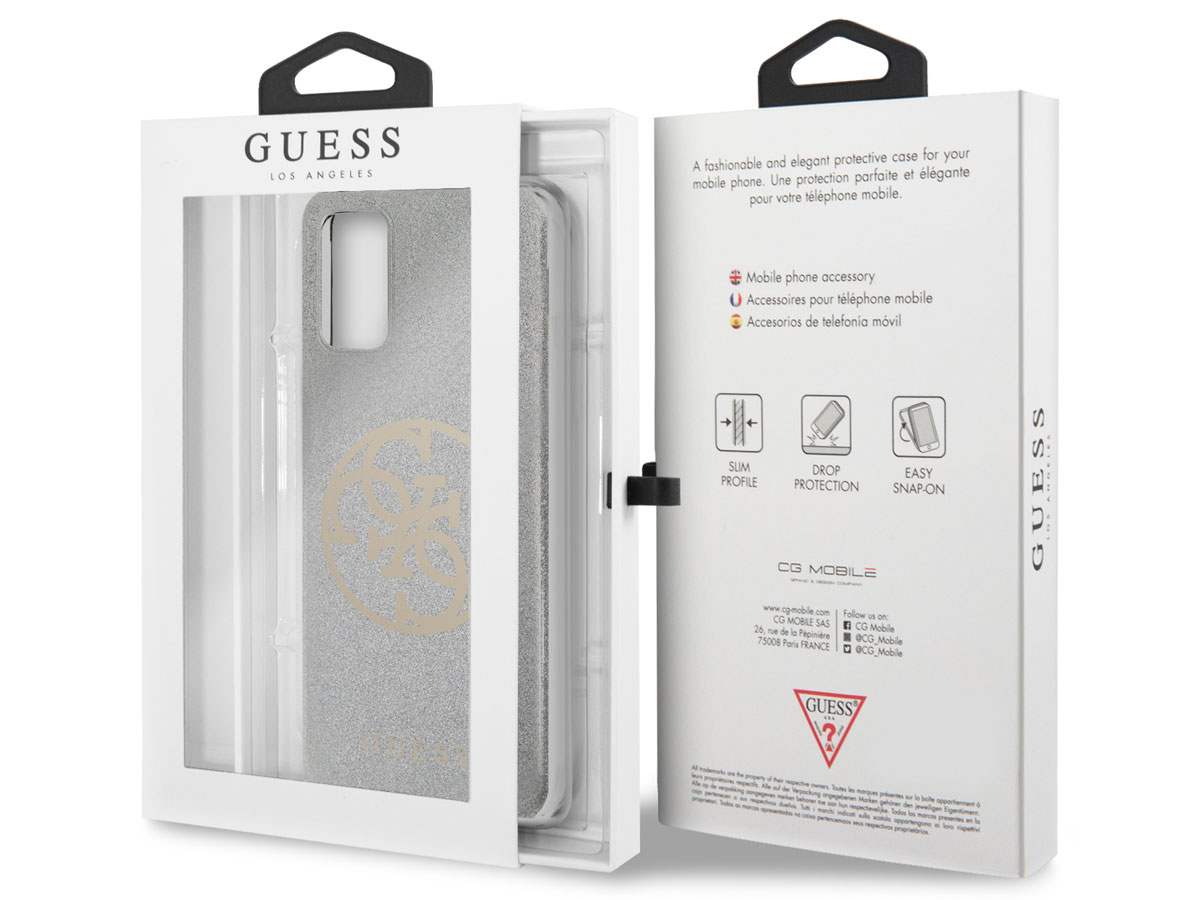 Guess 4G Glitter TPU Case Silver - Samsung Galaxy S20+ hoesje