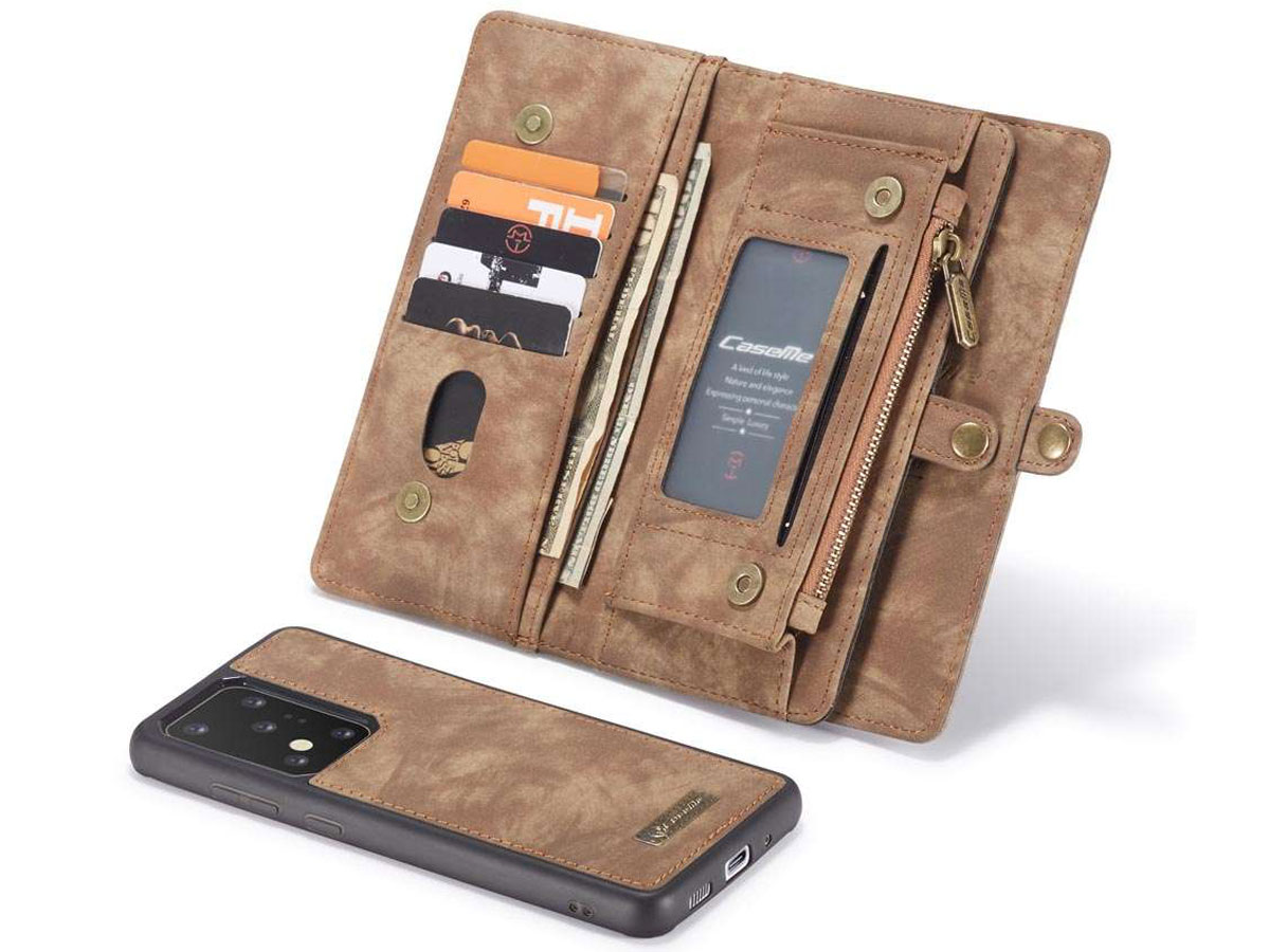 CaseMe 2in1 Wallet Ritsvak Case Bruin - Samsung Galaxy S20 Ultra Hoesje