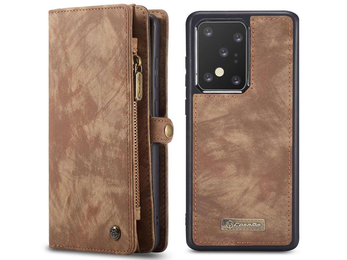 CaseMe 2in1 Wallet Ritsvak Case Bruin - Samsung Galaxy S20 Ultra Hoesje