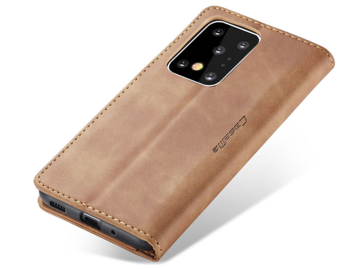 CaseMe Vintage BookCase Tan - Samsung Galaxy S20 Ultra hoesje