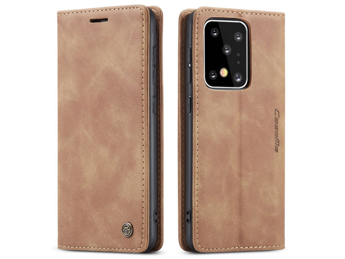 CaseMe Vintage BookCase Tan - Samsung Galaxy S20 Ultra hoesje