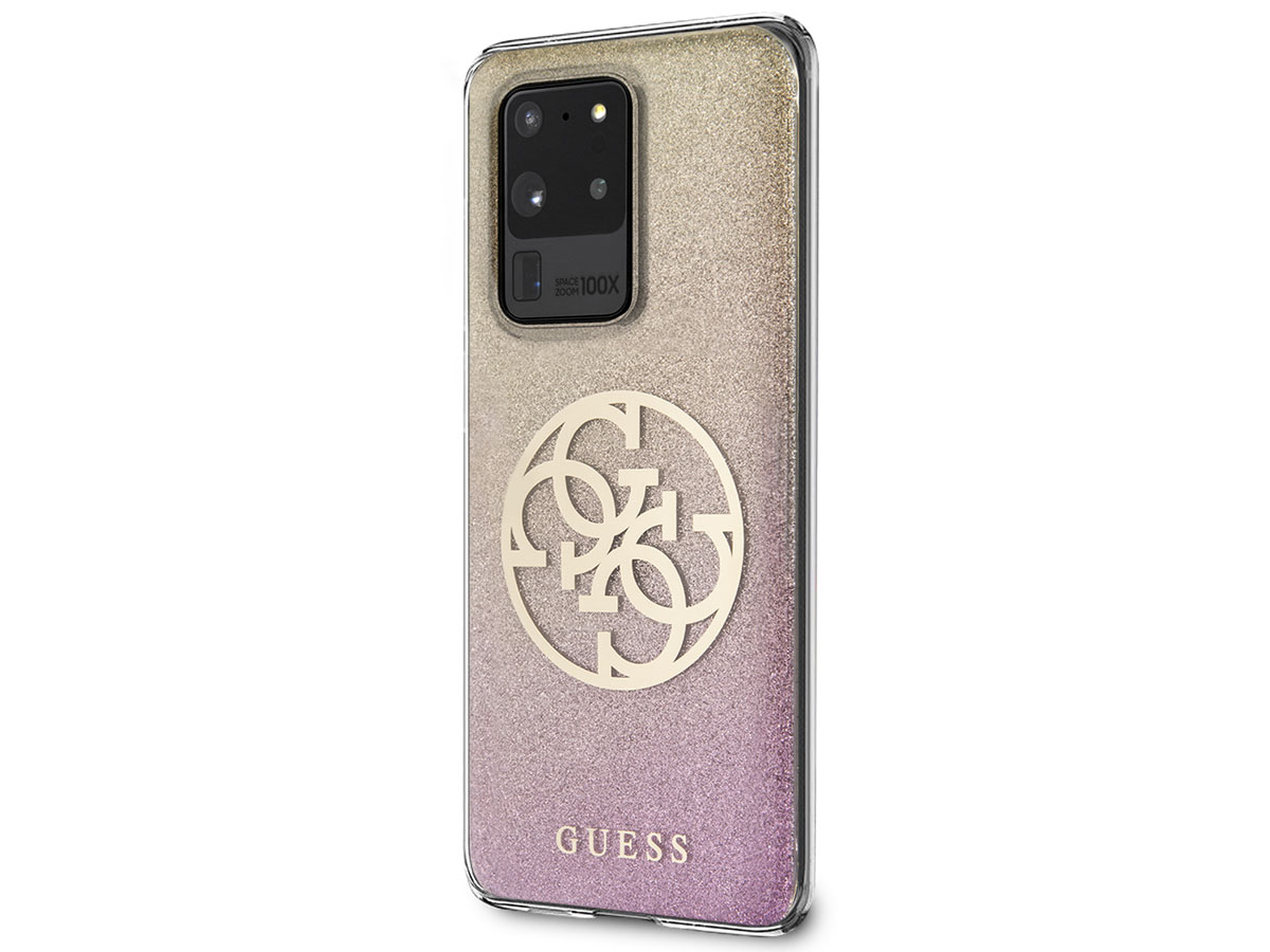 Guess 4G Glitter TPU Case Gold Pink - Samsung Galaxy S20 Ultra hoesje