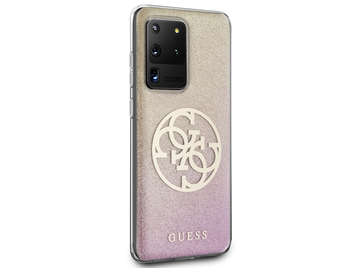 Guess 4G Glitter TPU Case Gold Pink - Samsung Galaxy S20 Ultra hoesje