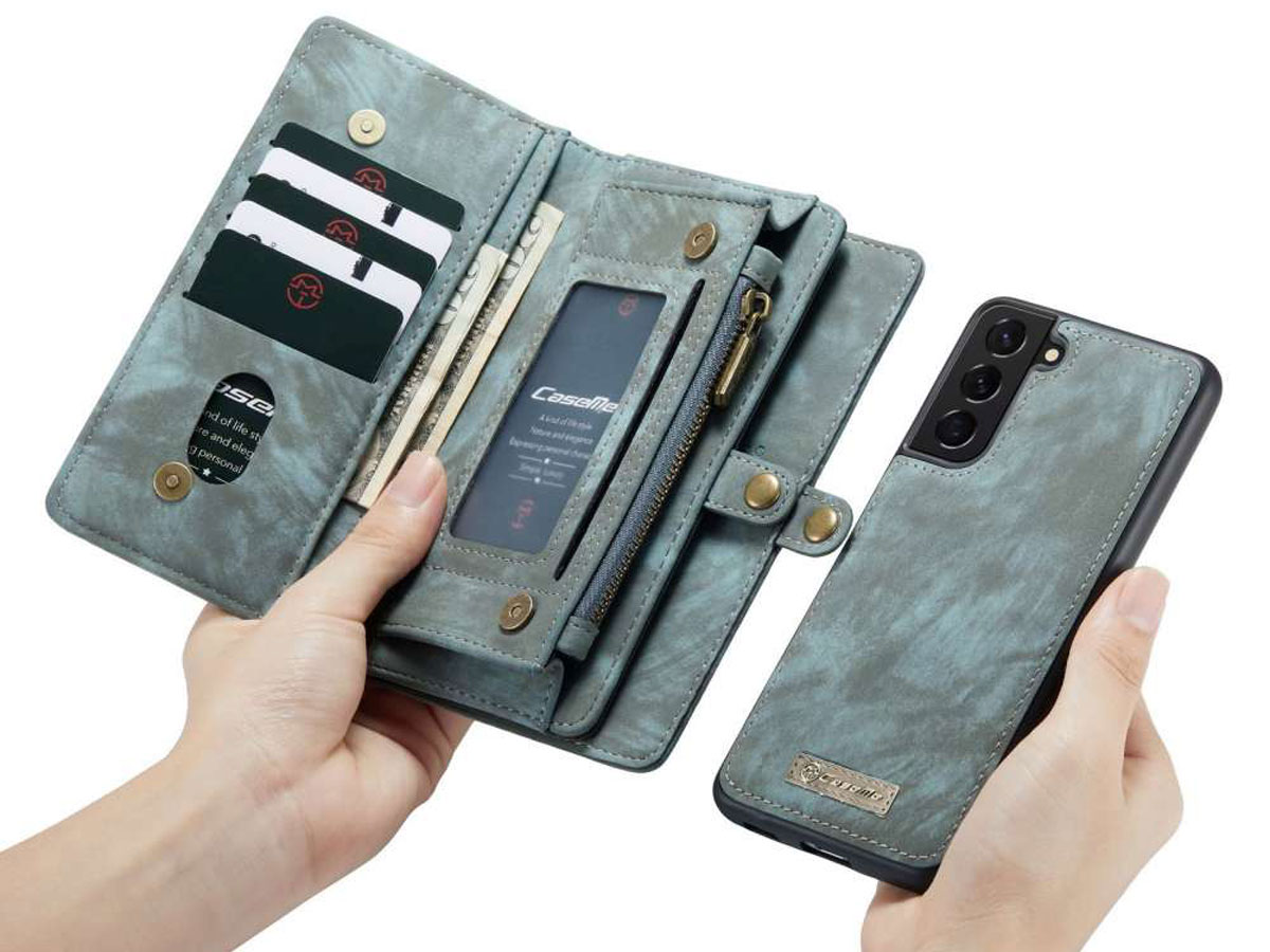 CaseMe 2in1 Wallet Ritsvak Case Blauw - Samsung Galaxy S21 FE Hoesje