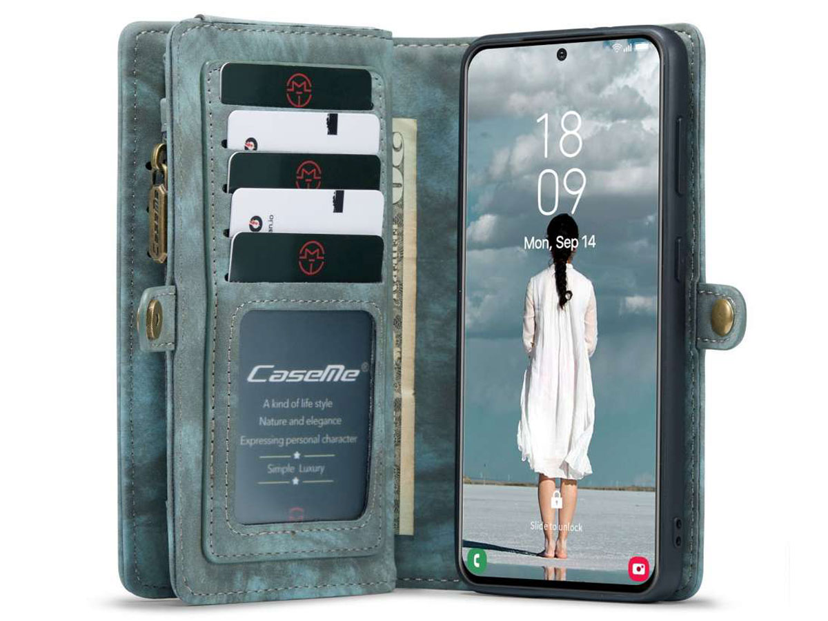 CaseMe 2in1 Wallet Ritsvak Case Blauw - Samsung Galaxy S21 FE Hoesje