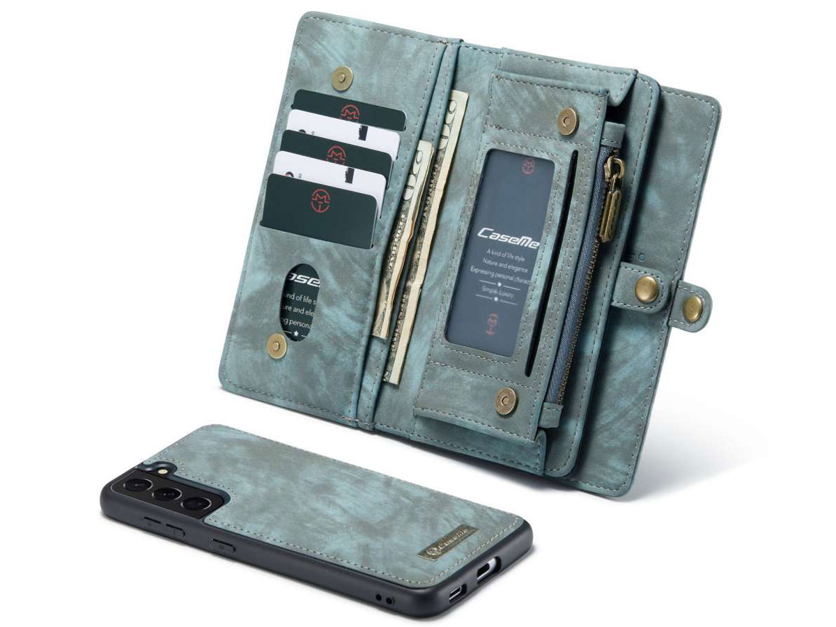 CaseMe 2in1 Wallet Ritsvak Case Blauw - Samsung Galaxy S21 FE Hoesje