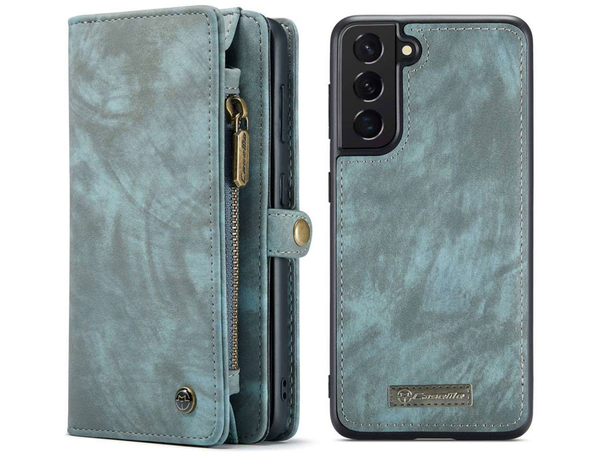 CaseMe 2in1 Wallet Ritsvak Case Blauw - Samsung Galaxy S21 FE Hoesje
