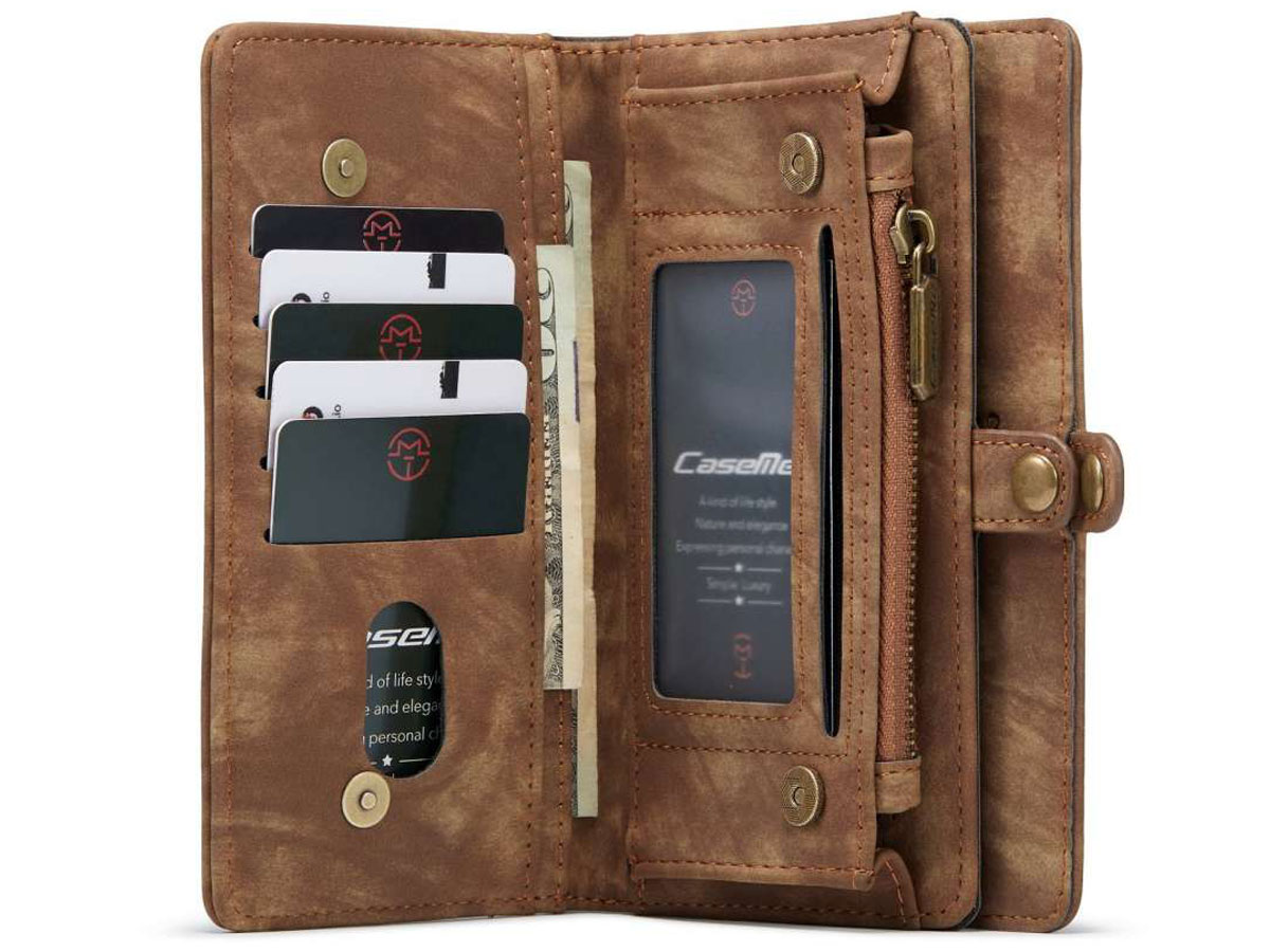 CaseMe 2in1 Wallet Ritsvak Case Bruin - Samsung Galaxy S21 FE Hoesje