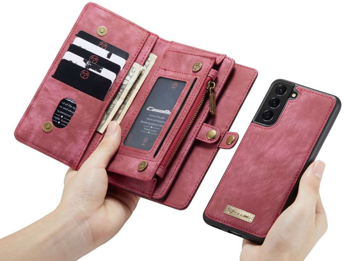 CaseMe 2in1 Wallet Ritsvak Case Rood - Samsung Galaxy S21 FE Hoesje
