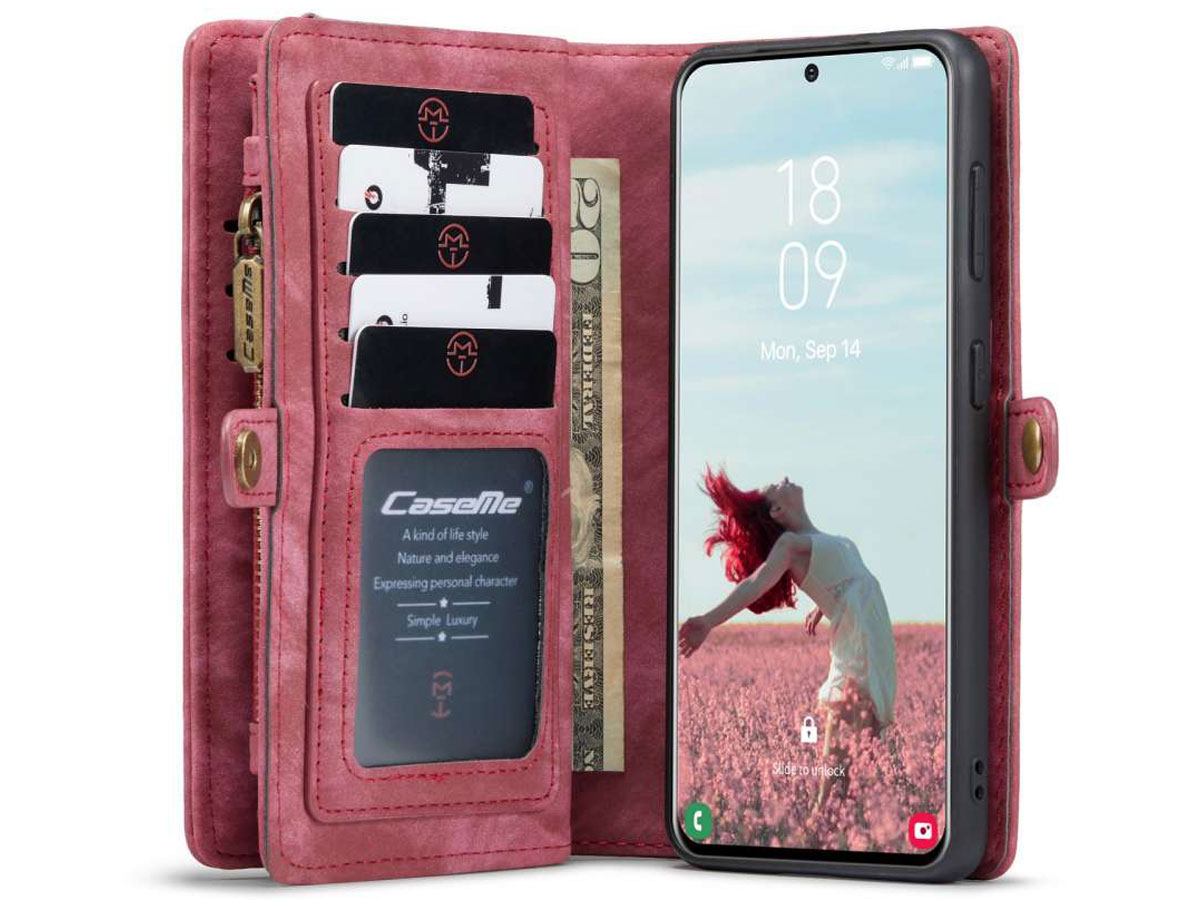 CaseMe 2in1 Wallet Ritsvak Case Rood - Samsung Galaxy S21 FE Hoesje