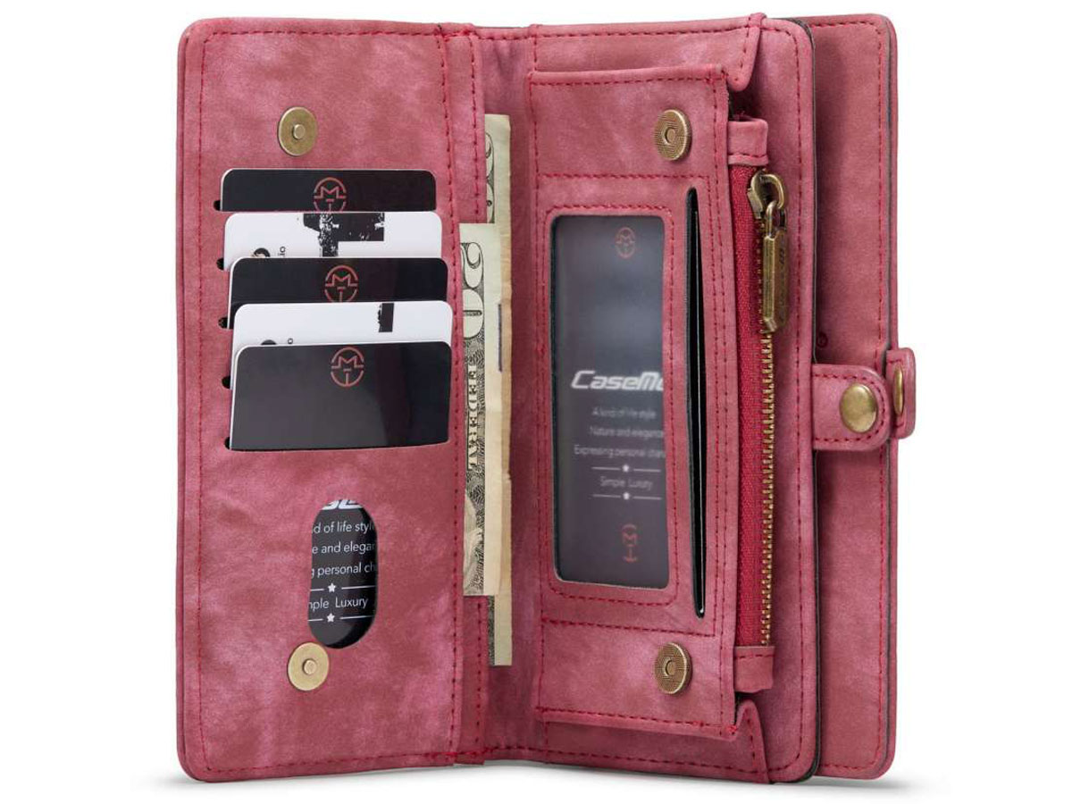 CaseMe 2in1 Wallet Ritsvak Case Rood - Samsung Galaxy S21 FE Hoesje