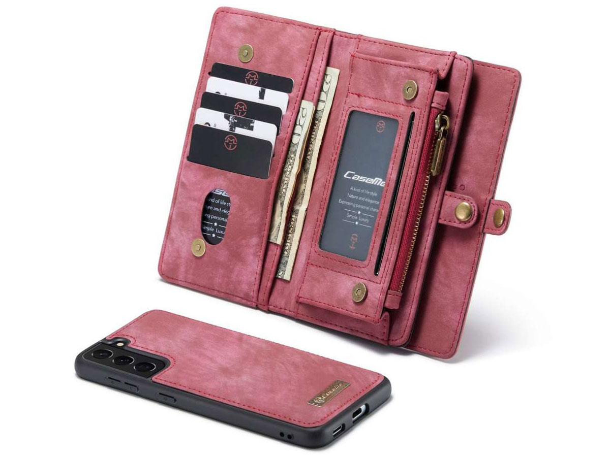 CaseMe 2in1 Wallet Ritsvak Case Rood - Samsung Galaxy S21 FE Hoesje