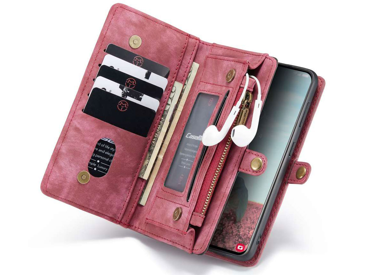 CaseMe 2in1 Wallet Ritsvak Case Rood - Samsung Galaxy S21 FE Hoesje