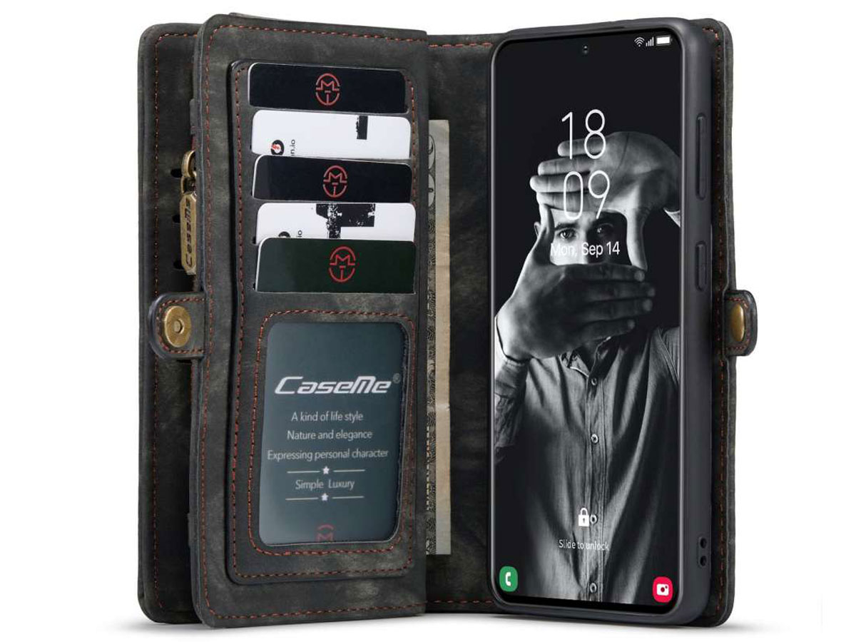 CaseMe 2in1 Wallet Ritsvak Case Zwart - Samsung Galaxy S21 FE Hoesje