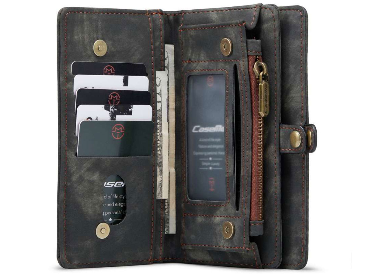 CaseMe 2in1 Wallet Ritsvak Case Zwart - Samsung Galaxy S21 FE Hoesje