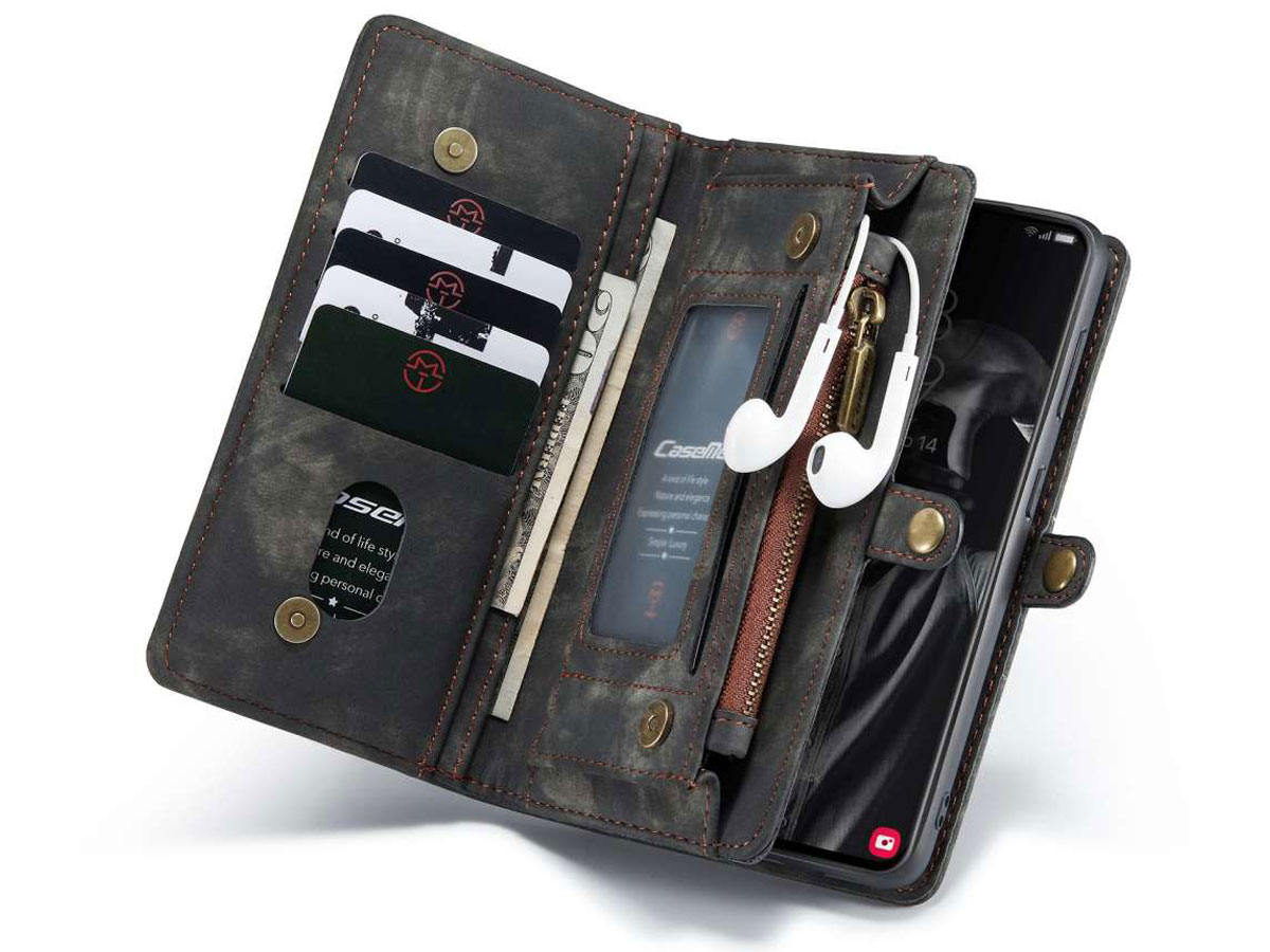 CaseMe 2in1 Wallet Ritsvak Case Zwart - Samsung Galaxy S21 FE Hoesje