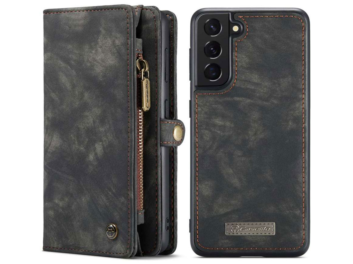 CaseMe 2in1 Wallet Ritsvak Case Zwart - Samsung Galaxy S21 FE Hoesje