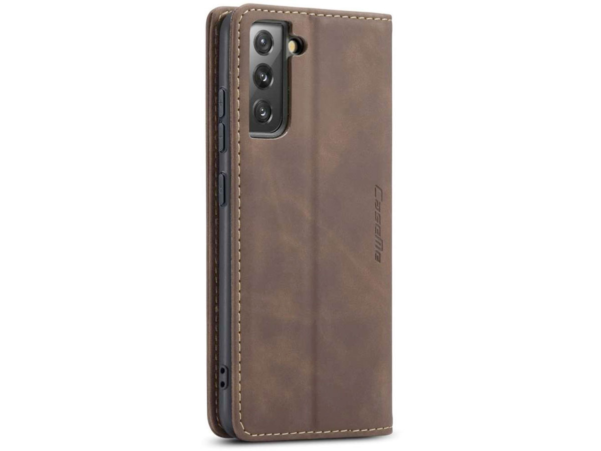 CaseMe Vintage BookCase Bruin - Samsung Galaxy S21 FE hoesje