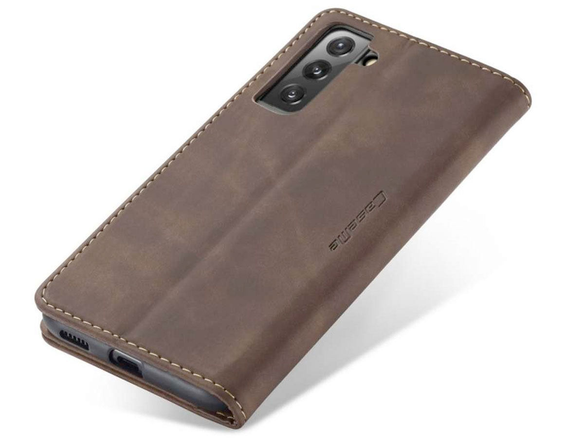 CaseMe Vintage BookCase Bruin - Samsung Galaxy S21 FE hoesje