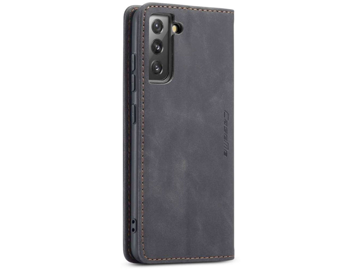 CaseMania Vintage Slim Bookcase Zwart - Samsung Galaxy S21 FE hoesje