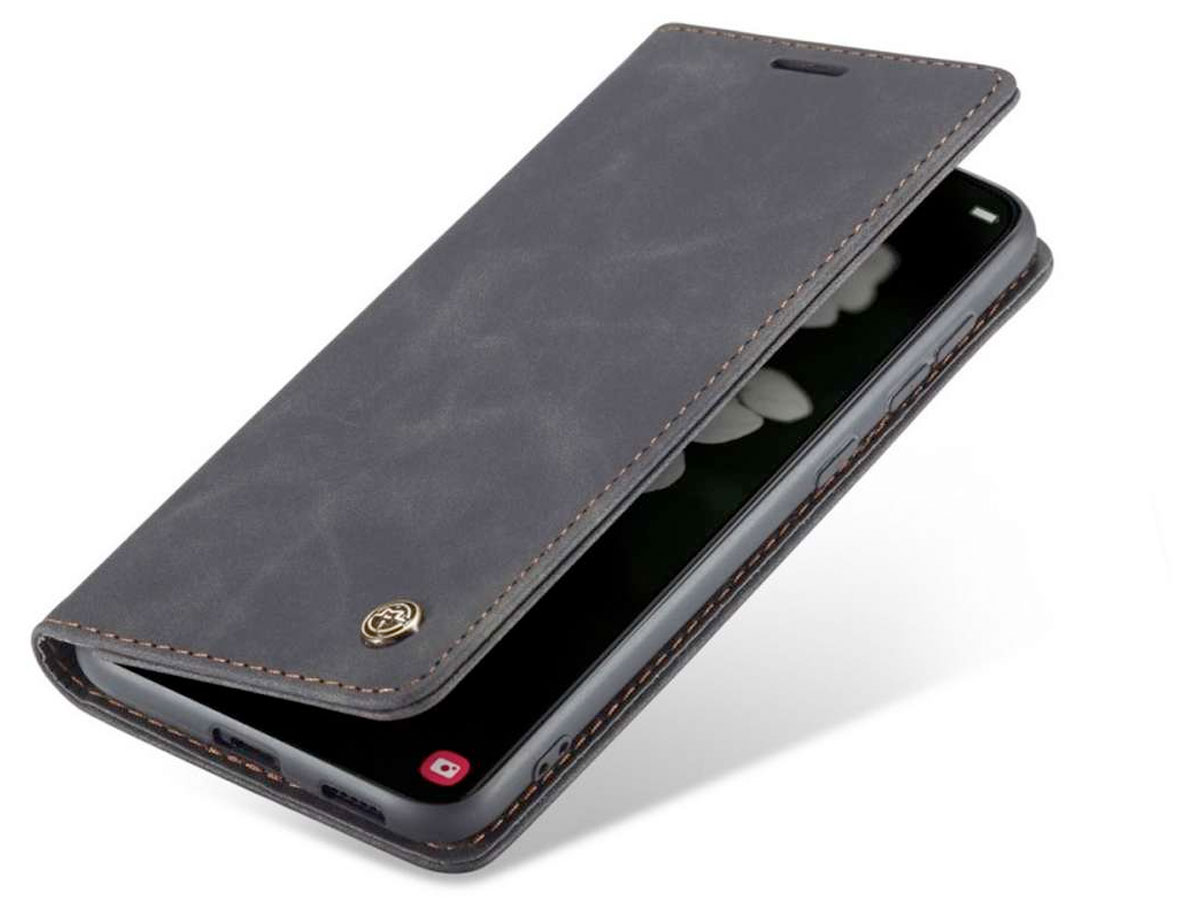 CaseMania Vintage Slim Bookcase Zwart - Samsung Galaxy S21 FE hoesje