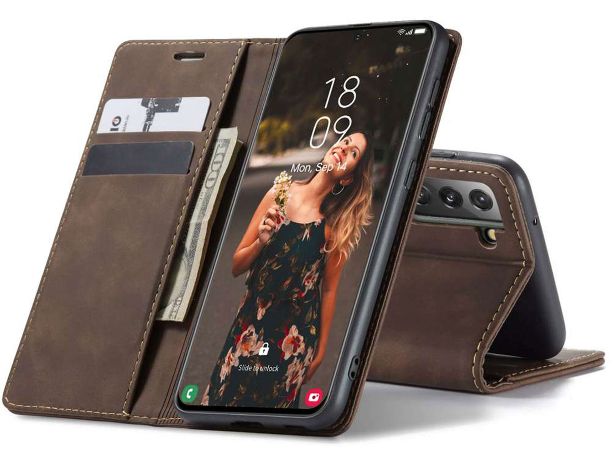 Just in Case Vintage BookCase Bruin - Samsung Galaxy S21 FE hoesje