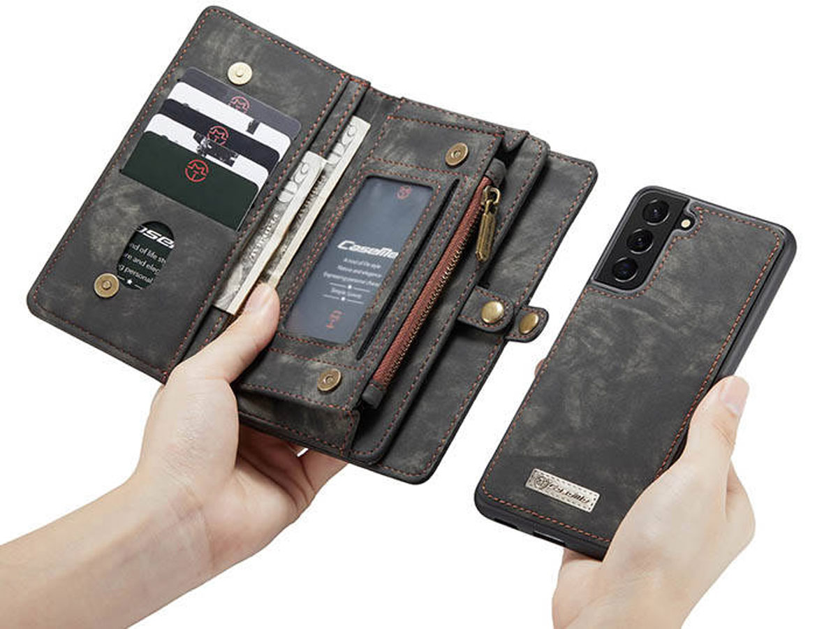 CaseMe 2in1 Wallet Ritsvak Case Zwart - Samsung Galaxy S21 Hoesje